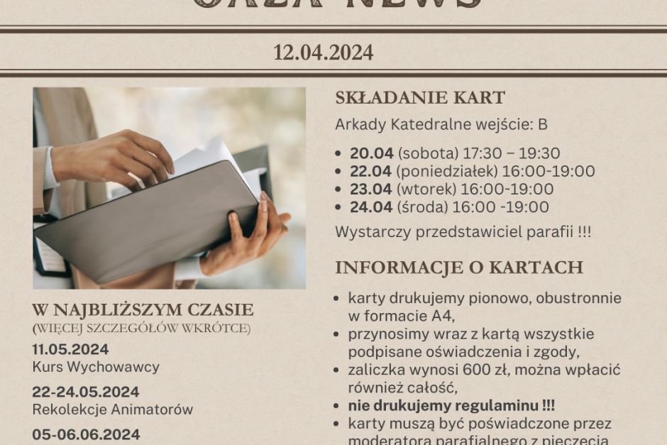 Ogłoszenia dotyczące Oaz
