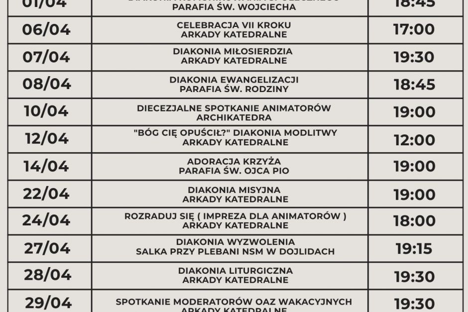 Kalendarium na kwiecień 2025