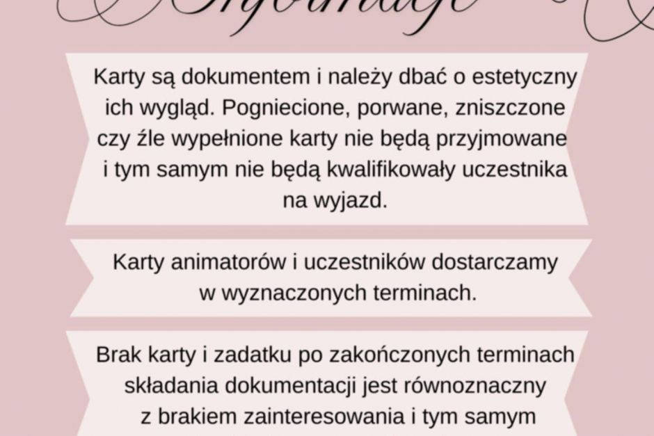 Informacje dotyczące składania kart uczestników